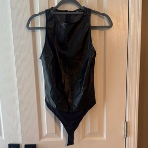Aritzia Ten by Babaton Black Faux Leather Bodysuit